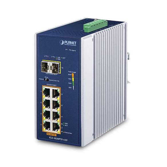 Planet IP30 Ind 8-P 8x10/100/1000 + 2xSFP POE IND.