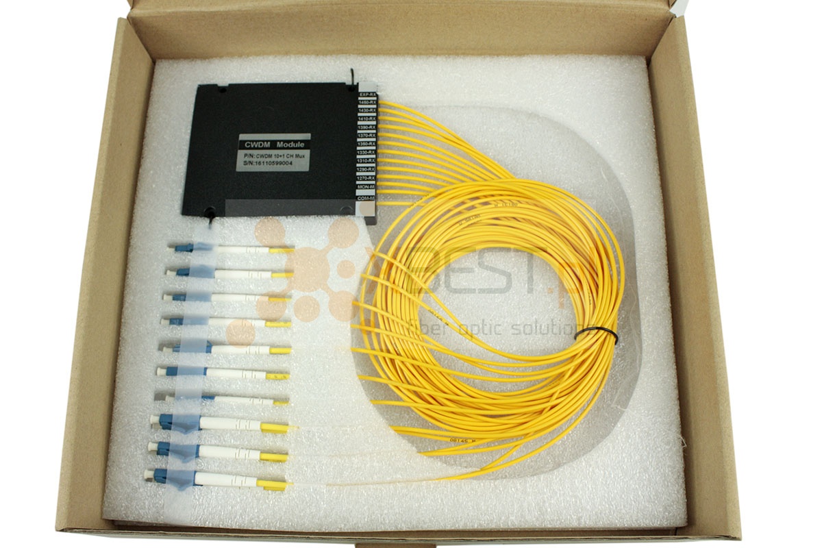 CWDM Mux/Demux OPTO, 10CH(nm) +Exp +Mon, 5 transmissions/1 fiber, 2.0mm SM G657A, LC/UPC (ABS BOX)