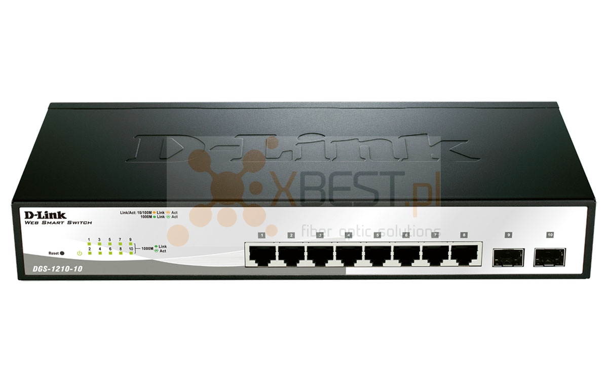 DGS-1210-10 8x10/100/1000BaseT ports + 2xCombo 1000BaseT/SFP ports Gigabit Smart Switch