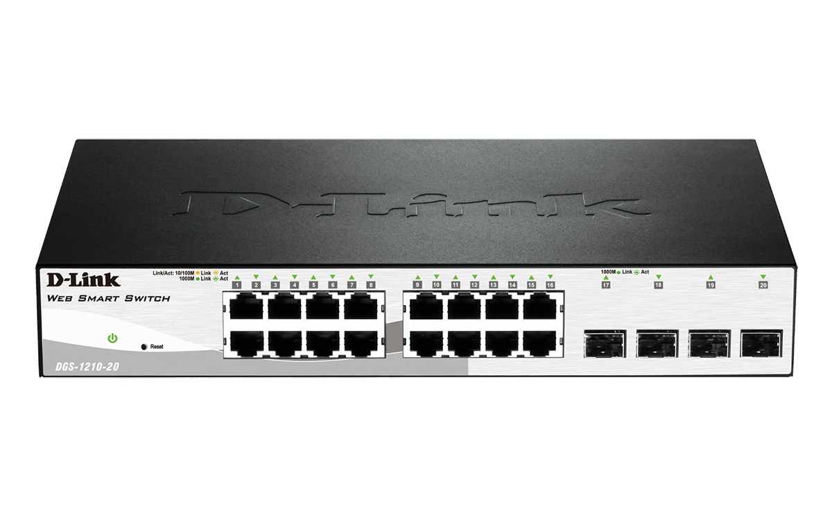 DGS-1210-20 16x10/100/1000BaseT ports + 4x1000BaseT/SFP ports Gigabit Smart Switch