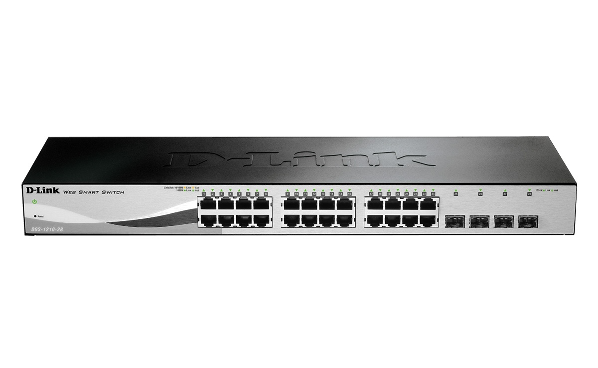 DGS-1210-28 24x10/100/1000BaseT ports + 4x1000BaseT/SFP ports Gigabit Smart Switch