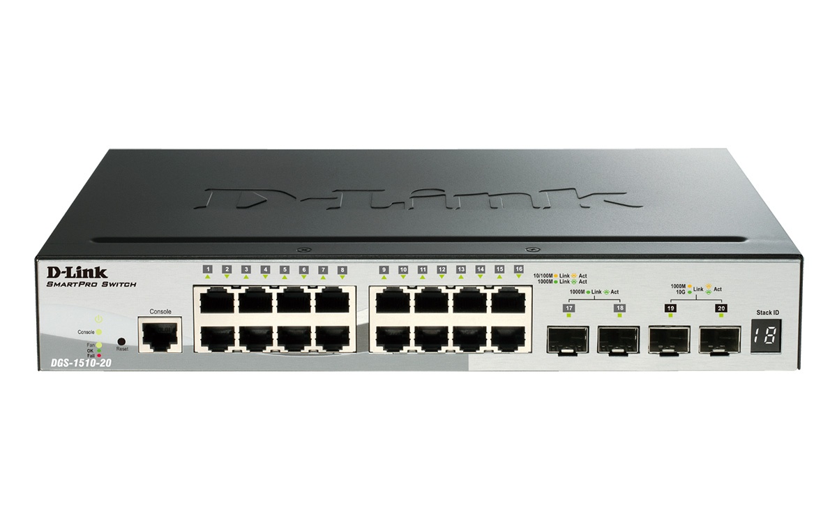 DGS-1510-20 16x10/100/1000 + 2xSFP + 2x10GE/SFP+ Ports SmartPro Switch