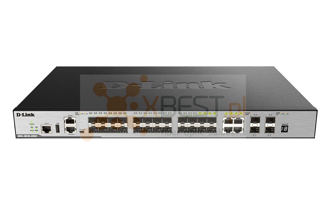 DGS-3630-28SC/SI 20xSFP + 4xCombo 1000BaseT/SFP + 4x10GE/SFP+ Ports xStack Layer 3 Stackable Managed Gigabit Switch