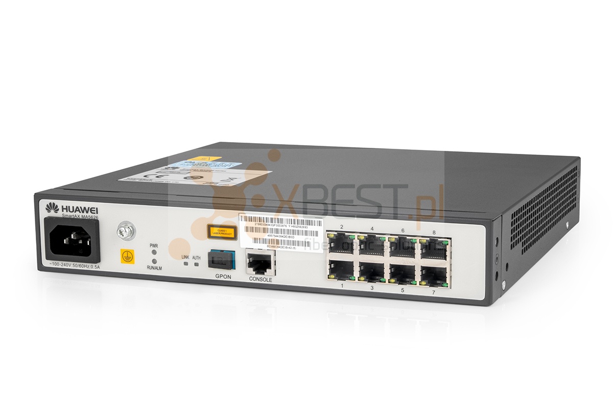 Huawei SmartAX MA5626-8 MDU ( multi-dwelling unit ) with 1x GPON or 1x GE SFP Uplink + 8x FE ports, with AC power supply