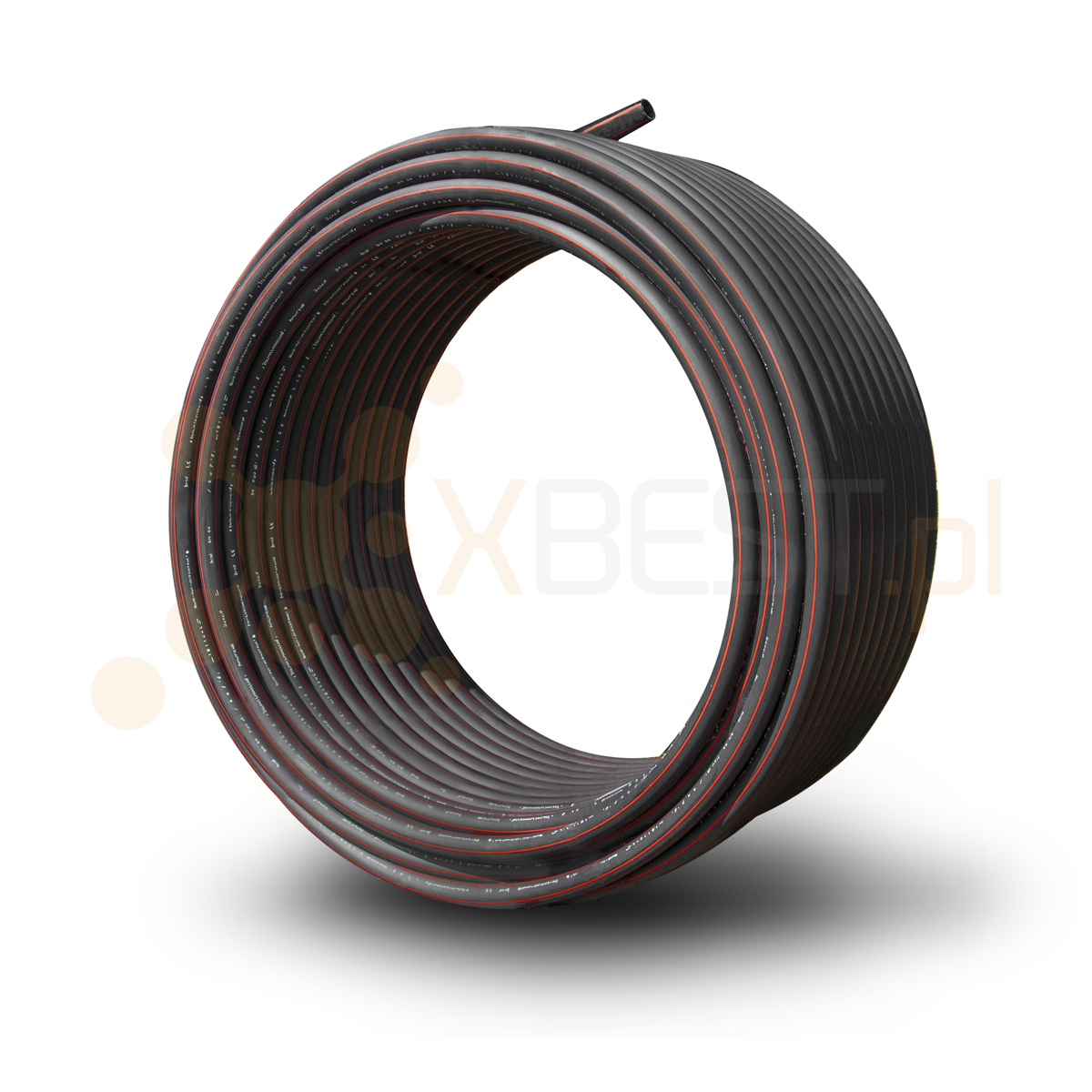 Rura RHDPE 40 x 3,7 mm czarna/paski czerwone (zwoje 250m)