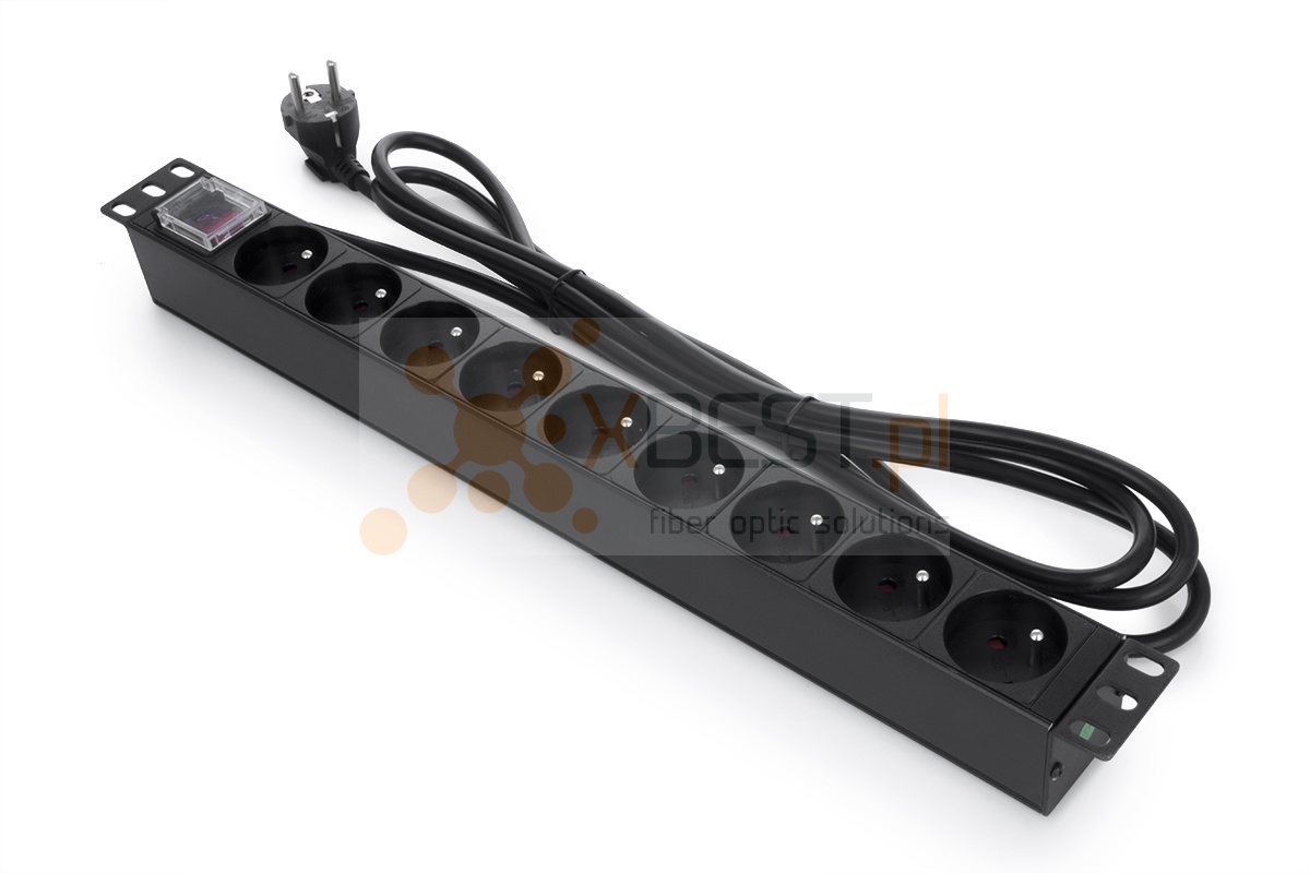 Listwa zasilająca Stärker Power 19" 1U aluminiowa, 9-Gniazd z uziemieniem i wyłącznikiem, 3m