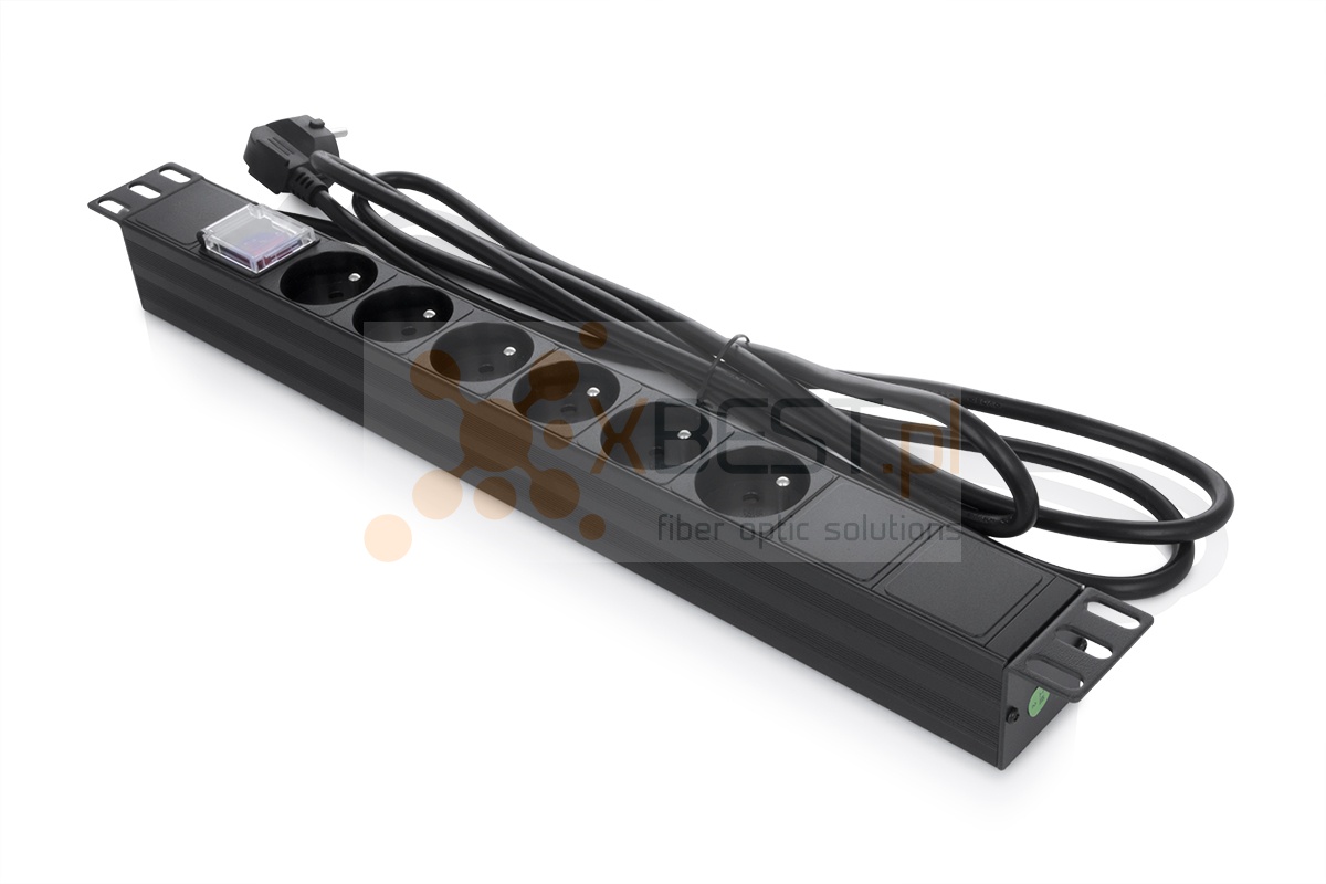 Listwa zasilająca Stärker Power 19" 1U aluminiowa, 6-Gniazd z uziemieniem i wyłącznikiem, 3m