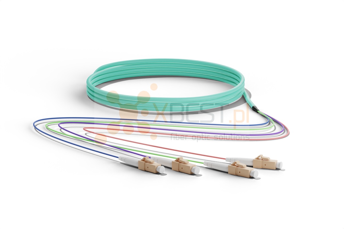 MultiPigtail ConnLink GOLD 4x50/125 OM3 4x LC/UPC 7M (5m Cable + 2m Fanout) 0.9mm Coloured Parallel Fan-Out TURQUOISE LSZH 