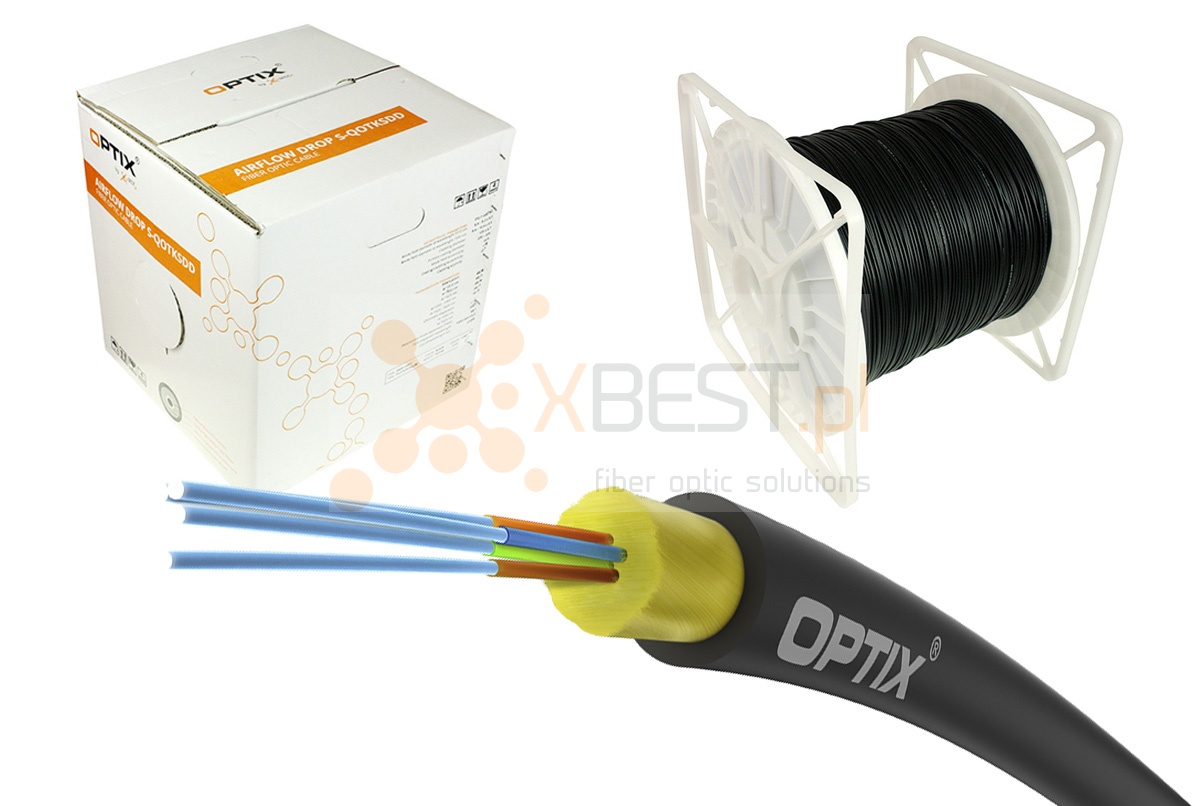 OPTIX cable AirFlow S-QOTKSdD CC101 4x9/125 ITU-T G.657A2 0.8kN (SPAN 80m) - 1000m BOX