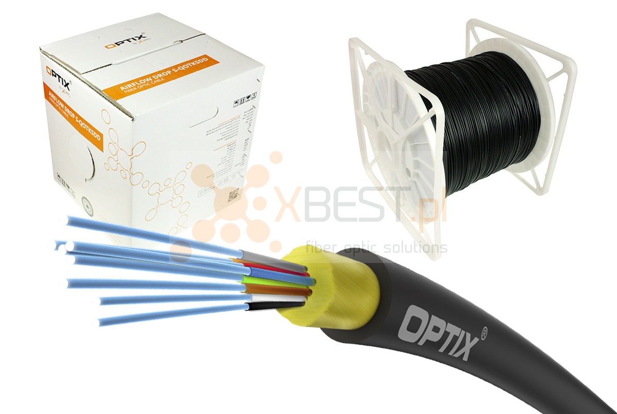 OPTIX cable AirFlow S-QOTKSdD CC101 8x9/125 ITU-T G.657A2 0.8kN (SPAN 80m) - 1000m BOX
