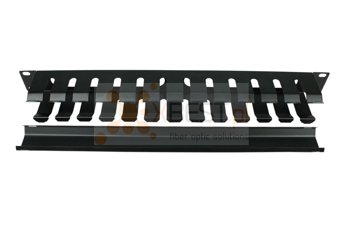 Organizer kabli 1U 19", grzebieniowy z pokrywą, metalowy