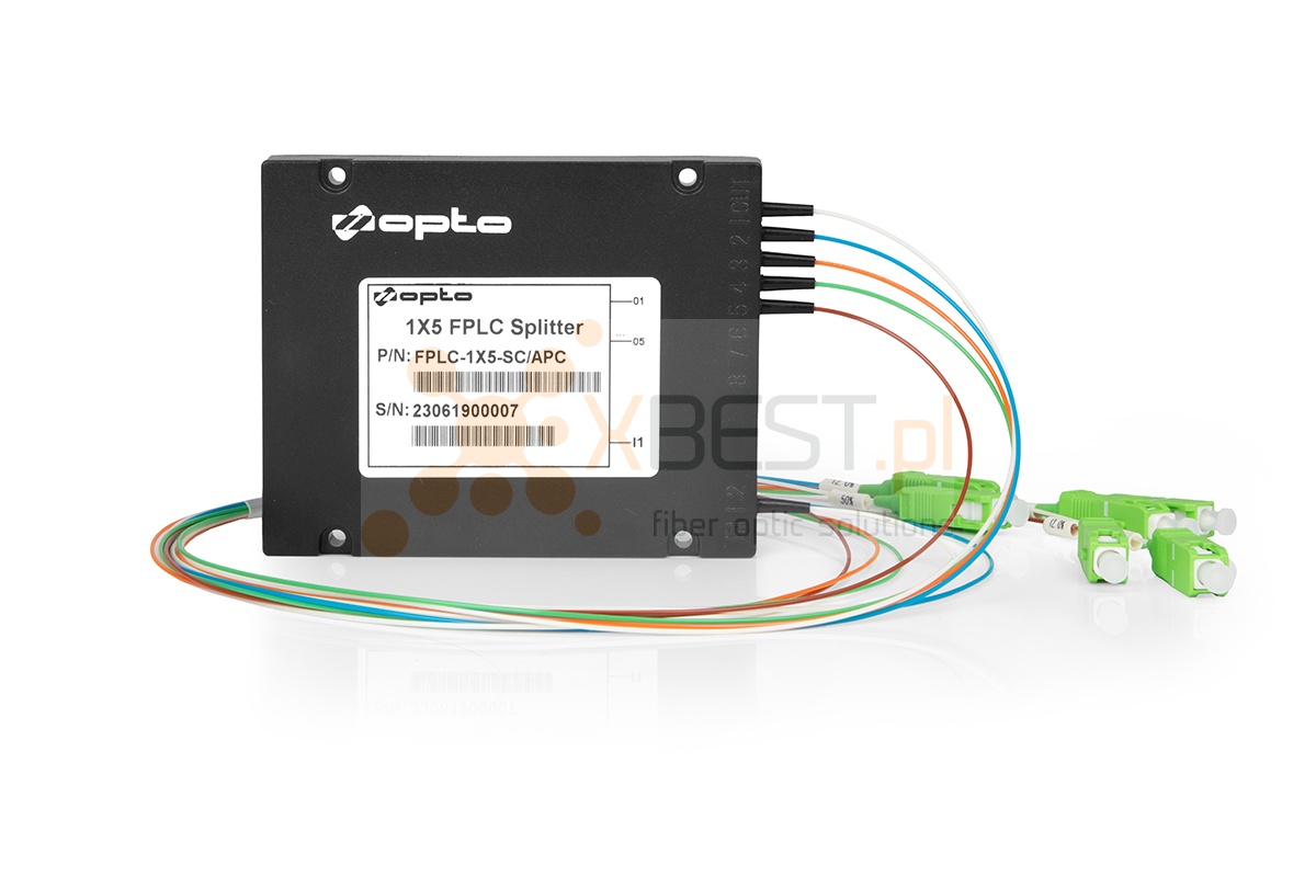Splitter FPLC 1x5 (75% / 4x6.0%) SC/APC SM G.657A1 0.9mm (ABS BOX)