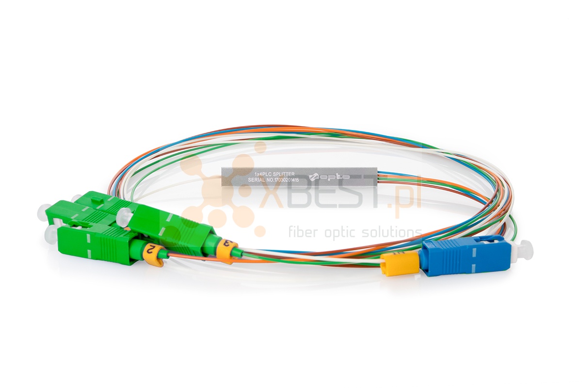 Splitter PLC SC/UPC-IN 2M SC/APC-OUT 1M SM G.657A1 0.9mm STEEL 1x4