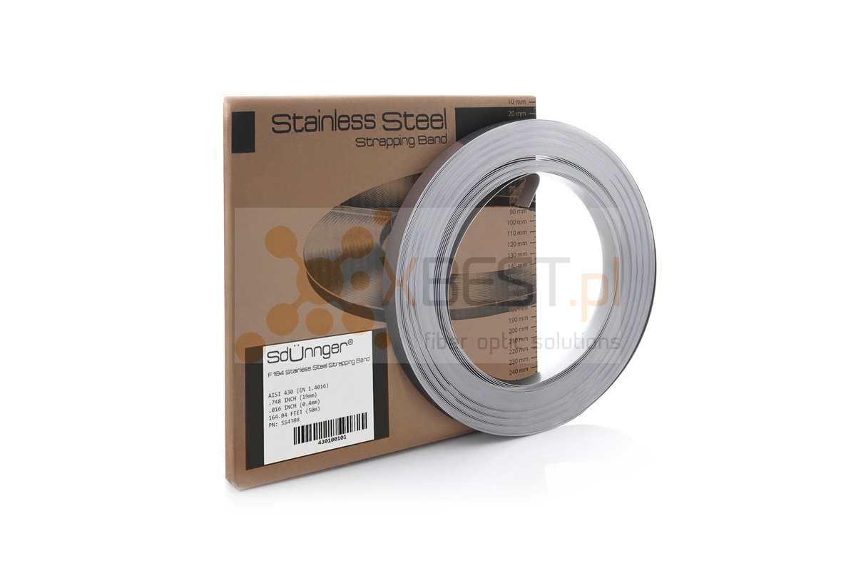 Taśma stalowa Sdünnger F 194 (19x0.4mm, 50m), Stainless Steel 430, w kartonowym opakowaniu