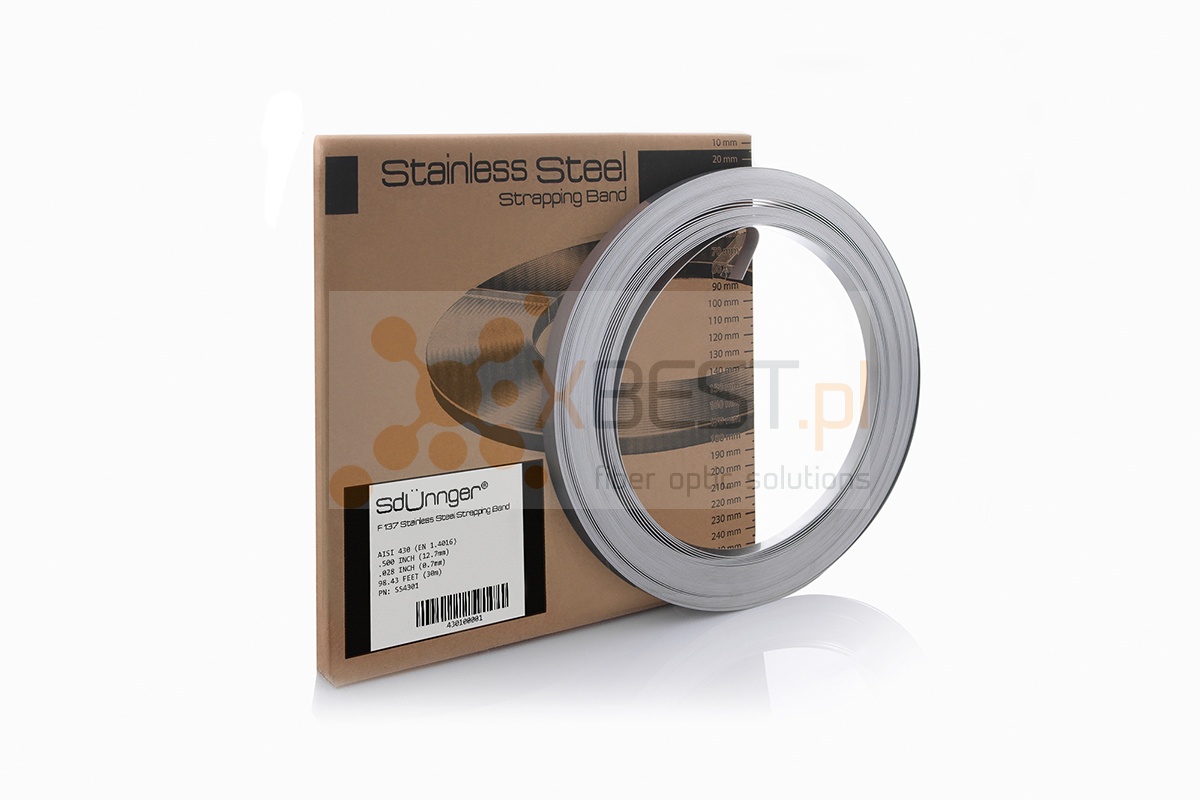 Taśma stalowa Sdünnger F 137 (12.7x0.7mm, 30m), Stainless Steel 430, w kartonowym opakowaniu